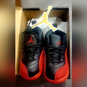 Air Jordan 12 Retro (TD)  Black and Red Sneakers, Size 8c. Brand New